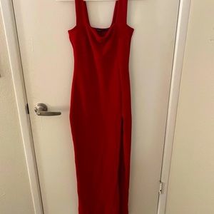 Red Floor-length high slit dress
